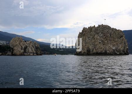 Vista delle rocce di Adalara a Gurzuf, Crimea Foto Stock