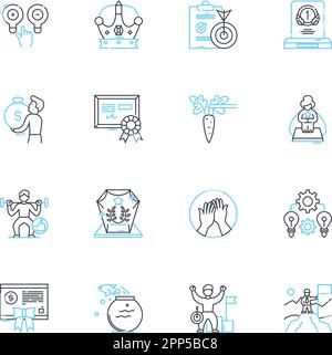Carriera Counseling icone lineari set. Guida, percorso, sviluppo, pianificazione, successo, Abilità, vettore di linea di obiettivi e segnali concettuali. Consulenza,esplorazione Illustrazione Vettoriale