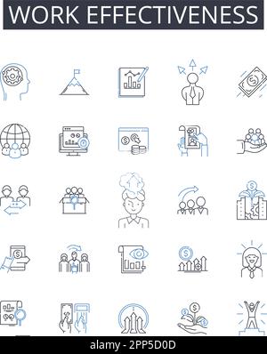 Raccolta di icone della linea di efficacia del lavoro. Prospecting, conversione, imbuto, pipeline, coinvolgimento, Segmentazione, vettore di acquisizione e lineare Illustrazione Vettoriale