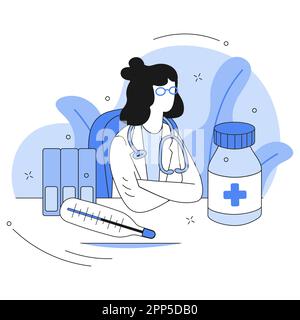 medico seduto in ufficio medico di famiglia illustrazione vettore Illustrazione Vettoriale
