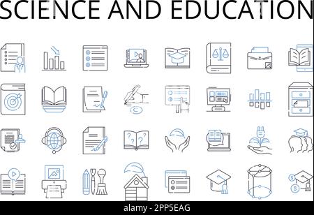 Collezione di icone della linea di scienza e istruzione. conoscenza, intelligenza, apprendimento, comprensione, comprensione, competenza, saggezza vettore e lineare Illustrazione Vettoriale