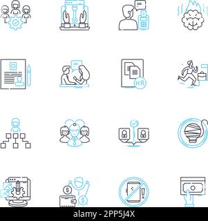 Set di icone lineari per la valutazione del lavoro. Compensazione, valutazione, stipendio, analisi, classificazione, Gradi, vettore di linea di classificazione e segnali concettuali Illustrazione Vettoriale