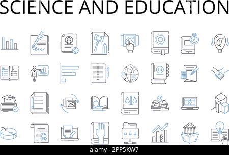 Collezione di icone della linea di scienza e istruzione. conoscenza, intelligenza, apprendimento, comprensione, comprensione, competenza, saggezza vettore e lineare Illustrazione Vettoriale