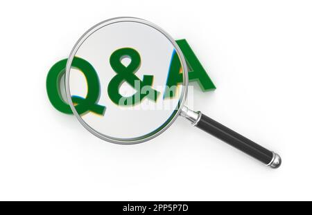 Domande e risposte concetto , questo è un rendering 3d generate computer immagine. Isolato su bianco. Foto Stock