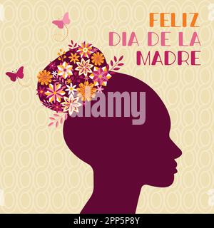 Feliz dia De la Madre Illustrazione vettoriale. Concetto di silhouette floreale sfondo. Poster colorato per le celebrazioni. Illustrazione vettoriale banner quadrato. W Illustrazione Vettoriale