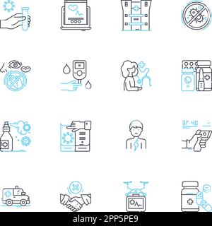Set di icone lineari per terapia digitale. Virtuale, remoto, online, e-therapy, teleterapia, Salute mentale digitale, linea di consulenza vettore e concetto Illustrazione Vettoriale