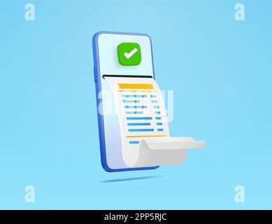3d pagamento riuscito con smartphone isolato su sfondo gradiente. Concetto di banking e fatturazione. Semplice transazione di pagamento delle fatture sul telefono cellulare. illustrazione vettoriale 3d. Illustrazione vettoriale Illustrazione Vettoriale
