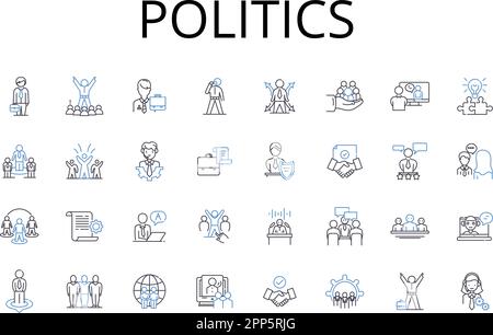 Collezione icone linea politica. Affari governativi, statecraft, Affari pubblici, società civica, scienza politica, Interesse nazionale, Politica pubblica Illustrazione Vettoriale