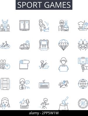 Giochi sportivi linea icone collezione. Concorsi sportivi, eventi sportivi, attività competitive, competizioni fisiche, concorsi fisici, Playoff Illustrazione Vettoriale