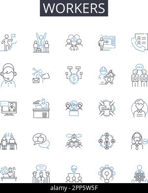 Collezione di icone della linea Workers. Dipendenti, personale, lavoratori, operatori, personale, Colleghi, colleghi, figure vettoriali e lineari. Associati Illustrazione Vettoriale