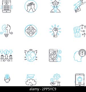 Icone lineari degli indicatori chiave impostate. Metriche, analisi, previsione, prestazioni, tendenze, Benchmarking, linee vettoriali KPI e segnali concettuali. Dashboard,ROI Illustrazione Vettoriale