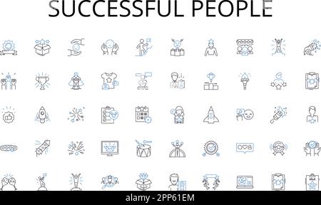 Raccolta di icone di linea di persone di successo. Automazione, intelligente, connesso, efficiente, controllo, Illustrazione lineare e vettoriale sicura e confortevole. Convenienza Illustrazione Vettoriale