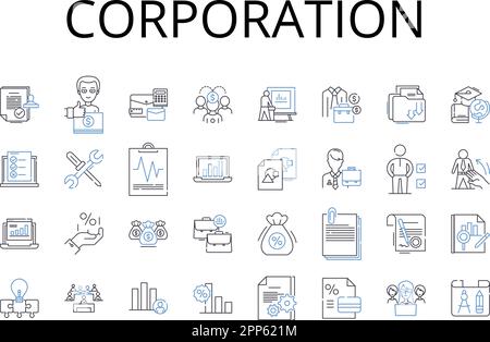 Collezione di icone della linea aziendale. Impresa commerciale, conglomerato, Gruppo aziendale, impresa commerciale, organizzazione di imprese, Inc impresa, comune Illustrazione Vettoriale