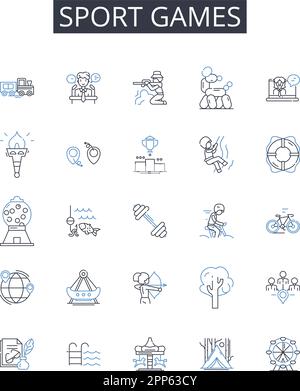 Giochi sportivi linea icone collezione. Concorsi sportivi, eventi sportivi, attività competitive, competizioni fisiche, concorsi fisici, Playoff Illustrazione Vettoriale