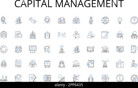 Collezione icone della linea di gestione del capitale. Alleanze, connessioni, Partnership, collaborazioni, joint venture, Fusioni, acquisizioni vettore e. Illustrazione Vettoriale