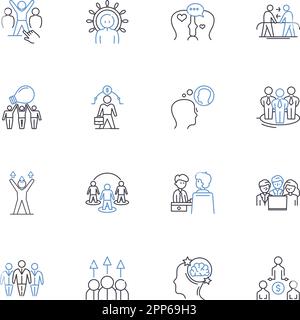 Collezione icone linea di supervisione produzione. Supervisione, Gestione, ispezione, controllo, supervisione, Monitoraggio, coordinazione vettoriale e lineare Illustrazione Vettoriale