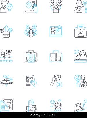 Set di icone lineari di assegnazione. Attività, progetto, esercitazioni, carico di lavoro, lavoro, Missione, vettore di linea di sfida e segnali di concetto. Impegno, responsabilità Illustrazione Vettoriale