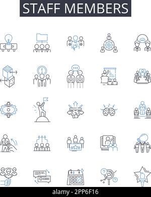 Raccolta di icone della linea dei membri dello staff. Personale della facoltà, team dell'equipaggio, membri della banda, lavoratori dell'azienda, personale dell'ufficio, Personale di supporto, vettore del personale docente e. Illustrazione Vettoriale