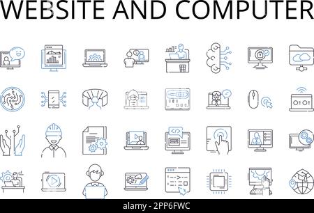 Collezione di icone di linea di computer e siti Web. Sito Web, pagina Web, piattaforma online, sito Internet, spazio virtuale, Cyber Portal, Digital Destination Vector Illustrazione Vettoriale