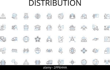 Raccolta di icone della linea di distribuzione. Strategico, partnership, collaborazione, joint venture, Synergy, Sinergico, mutualismo vettoriale e lineare Illustrazione Vettoriale