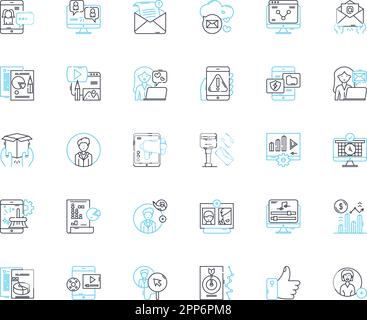 Set di icone lineari per la tecnologia Web. HTML, CSS, JavaScript, API, Framework, Segnali vettoriali e concettuali di linea back-end reattivi. Frontend,Database,CMS Illustrazione Vettoriale