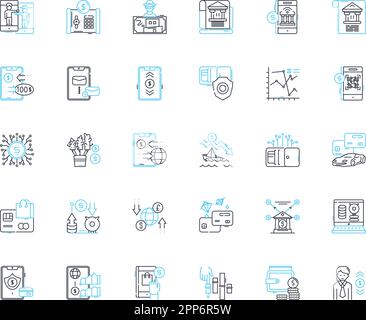 Set di icone lineari del flusso di ricchezza. Prosperità, abbondanza, flusso di cassa, affluenza, ricchezze, Income, vettore di linea Prosper e segnali di concetto. Fortuna, crescita Illustrazione Vettoriale