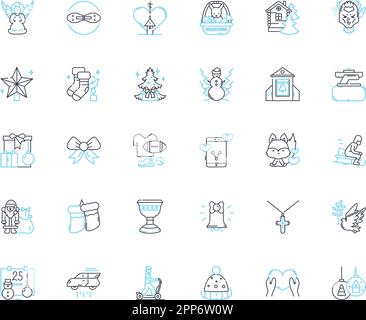 Set di icone lineari per le feste. Celebrazione, gioia, Famiglia, felicità, Amore, Dono-dare, vettore linea Cheer e segnali di concetto. Festa, Tradizioni Illustrazione Vettoriale