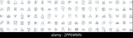 Collezione di icone della linea del tempo libero. Tempo libero, relax, tempo libero, Hobby, Divertimento, Intrattenimento, attività vettoriali e illustrazione lineare. Persegue Illustrazione Vettoriale