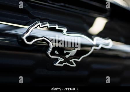 Polonia. 18th Apr, 2023. In questa foto, un logo Ford Mustang visto esposto su un'auto elettrica. Il Parlamento europeo ha approvato un accordo sulle modifiche alle norme sulle emissioni di scarico per le autovetture nuove e i furgoni per la consegna: Si tratta di ridurre le emissioni di CO2 delle autovetture nuove del 100 per cento entro il 2035. Allo stesso tempo, è stato votato un obiettivo intermedio - ridurre le emissioni di anidride carbonica del 55% entro il 2030 (Credit Image: © Mateusz Slodkowski/SOPA Images via ZUMA Press Wire) SOLO USO EDITORIALE! Non per USO commerciale! Foto Stock