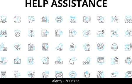 Icone lineari di assistenza della guida impostate. Supporto, Aiuto, Guida, Assistenza, cura, Compassione, simboli vettoriali di empatia e segni di concetto di linea. Gentilezza Illustrazione Vettoriale