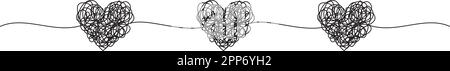 Striscione a cuore grungo aggrovigliato disegnato a mano con linea sottile, a forma di divisore. Isolato su sfondo bianco. Illustrazione vettoriale Illustrazione Vettoriale