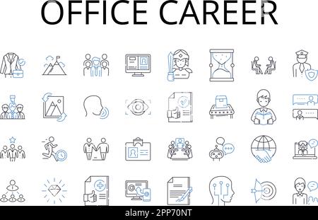 Collezione di icone della linea di carriera dell'ufficio. Scala aziendale, traiettoria professionale, percorso esecutivo, progressione aziendale, avanzamento del lavoro, Occupazione Illustrazione Vettoriale