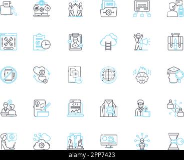 Set di icone lineari per lo sviluppo della carriera. Crescita, ambizione, potenziale, progressione, successo, Avanzamento, vettore di linea di apprendimento e segnali di concetto Illustrazione Vettoriale