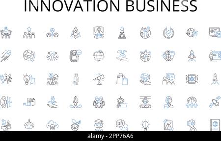 Collezione di icone della linea di business Innovation. Intelligente, efficiente, personalizzato, avanzato, ingegnoso, Innovativa, rappresentazione vettoriale analitica e lineare Illustrazione Vettoriale