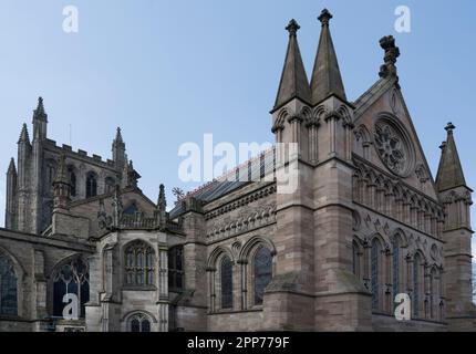 Grande architettura della Cattedrale di Hereford risalente a quasi mille anni fa Foto Stock