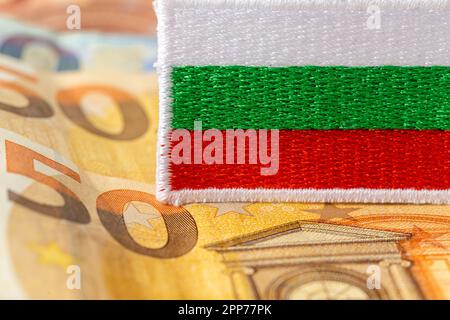 Adesione della Bulgaria alla zona euro, adozione dell'euro, concetto di impresa, adozione della moneta comune europea Foto Stock