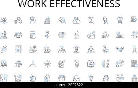 Raccolta di icone della linea di efficacia del lavoro. Categorizzazione, manipolazione, ottimizzazione, metadati, archiviazione, Tagging, vettore di selezione e lineare Illustrazione Vettoriale