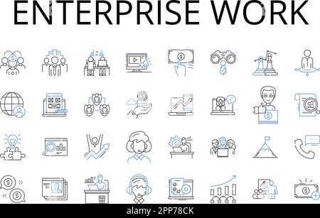 Raccolta di icone delle linee di lavoro aziendali. Attività aziendali, compiti aziendali, lavoro professionale, Carriera, lavoro commerciale, Industriale Illustrazione Vettoriale
