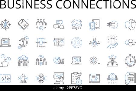 Raccolta di icone della linea di connessioni aziendali. Contatti professionali, alleanze commerciali, partnership aziendali, collegamenti aziendali, Commercio Illustrazione Vettoriale