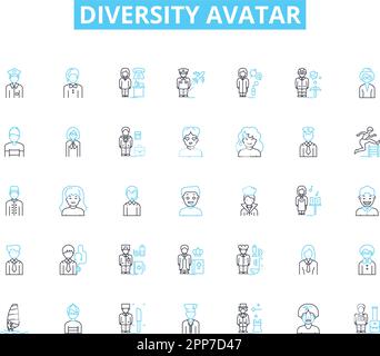 Set di icone lineari avatar diversità. Inclusività, rappresentazione, identità, uguaglianza, Cultura, Diversità, vettore di linea multiculturalismo e segnali concettuali Illustrazione Vettoriale