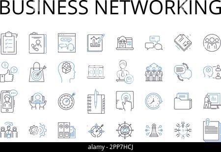 Raccolta di icone della linea di rete aziendale. Relazioni professionali, Relazioni commerciali, alleanze economiche, comunicazione aziendale, imprenditorialità Illustrazione Vettoriale