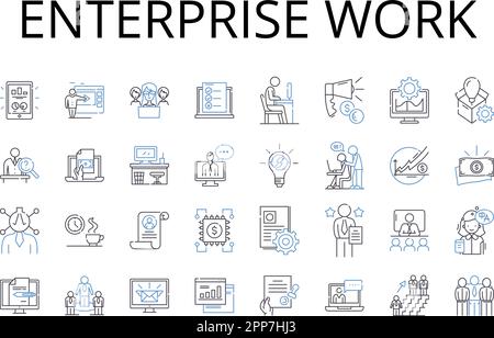 Raccolta di icone delle linee di lavoro aziendali. Attività aziendali, compiti aziendali, lavoro professionale, Carriera, lavoro commerciale, Industriale Illustrazione Vettoriale