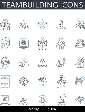 Collezione di icone della linea di teambubuilding. Simboli di leadership, grafici di collaborazione, emblemi di partnership, logo Unity, segni di solidarietà, Sinergia Illustrazione Vettoriale