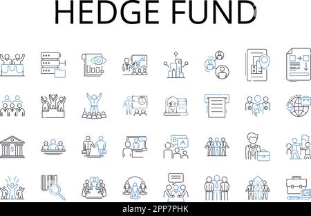 Collezione icone linea hedge fund. Wealth management, veicolo di investimento, capitale di rischio, Angel investendo, fondo comune, Private equity, Asset Illustrazione Vettoriale