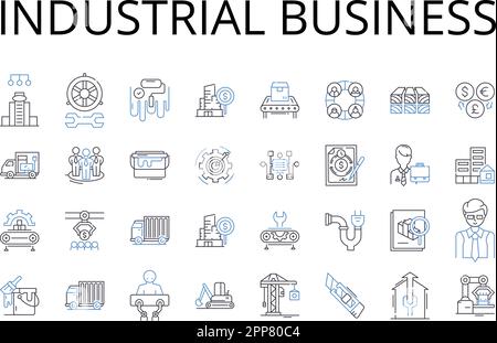 Collezione di icone della linea industriale. Marketing creativo, finanza aziendale, impatto ambientale, servizi finanziari, social media, Urbano Illustrazione Vettoriale