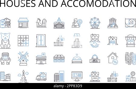 Case e la collezione di icone della linea di alloggi. Residenze, abitazioni, Case, Appartamenti, Condos, Cottage, Bungalows vettoriale e lineare illustrazione Illustrazione Vettoriale