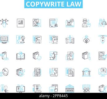 Set di icone lineari Copywrite Law. Violazione, plagio, copirigibilità, marchio, uso equo, Proprietario del copyright, vettore di linea di lavoro derivato e. Illustrazione Vettoriale