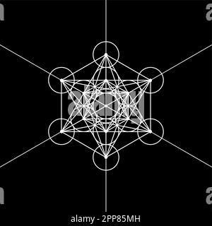 Metatrons Cube, fiore della vita. Geometria sacra, elemento grafico Vector isolato Illustrazione. Mystic icona solidi platonici, bianco astratto geometrico Illustrazione Vettoriale