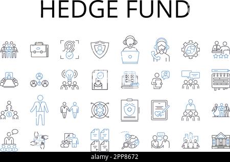 Collezione icone linea hedge fund. Wealth management, veicolo di investimento, capitale di rischio, Angel investendo, fondo comune, Private equity, Asset Illustrazione Vettoriale