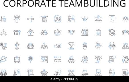 Collezione di icone della linea di teambubuilding aziendale. Twin, Mirror, Looksimile, Double, Cl, Replica, vettore duplicato e illustrazione lineare. Doppleganger Illustrazione Vettoriale